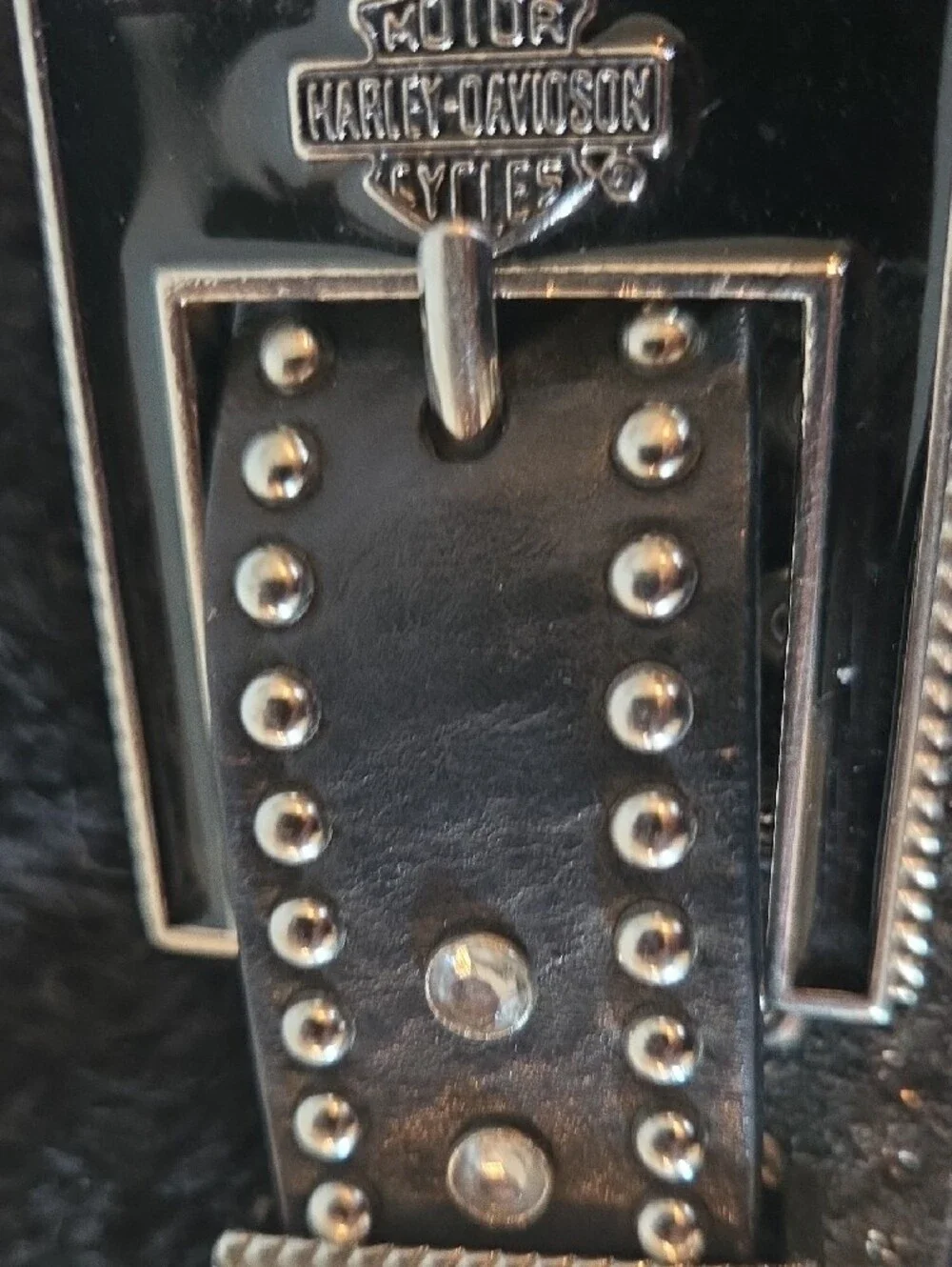 Harley-Davidson Black Leather Belt with Silver Studs and Buckle